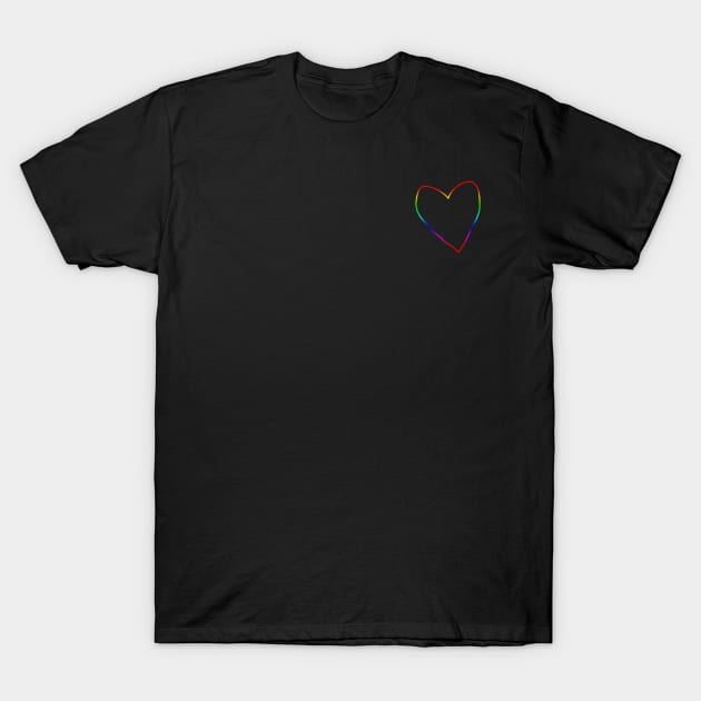 Small Spectrum Rainbow Heart Outline T-Shirt by ellenhenryart